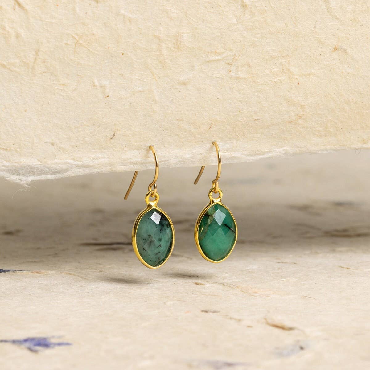 Raw Emerald Marquise Cut Drop Earrings 14k Gold Filled Ear wires
