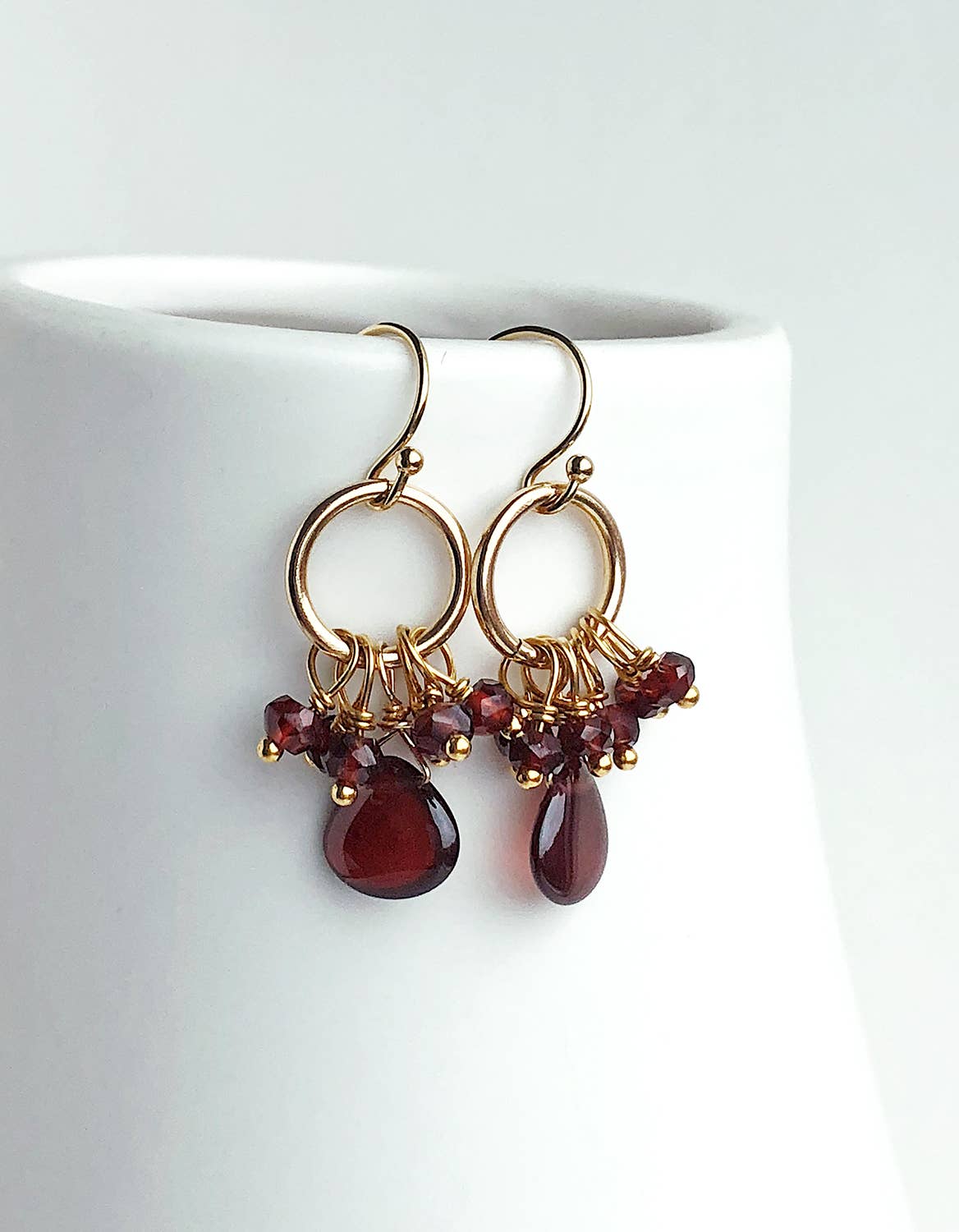 Petite Red Garnet Drop Earrings | Red Earrings