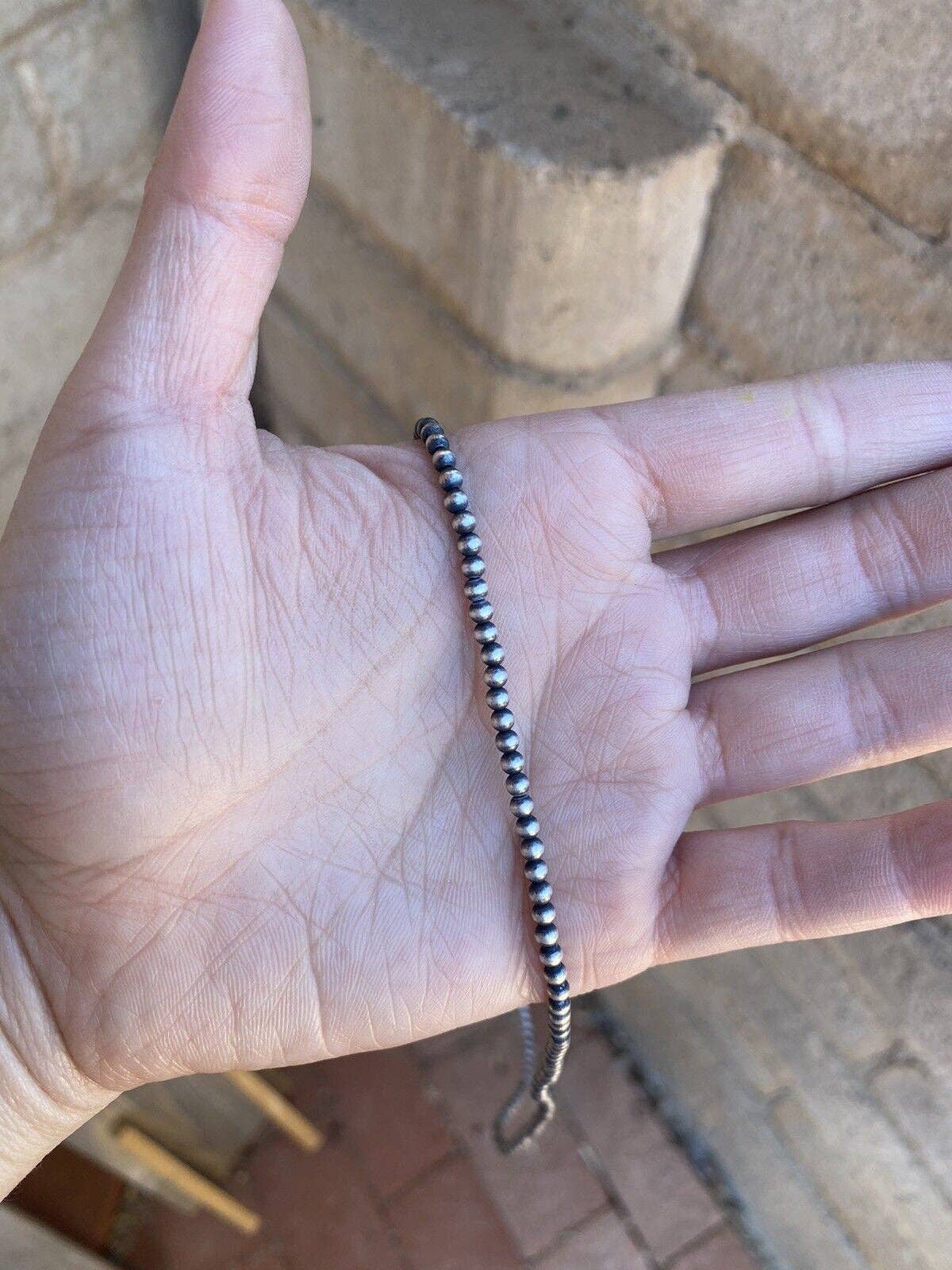 Navajo Pearls 3mm Sterling Silver Beaded Necklace