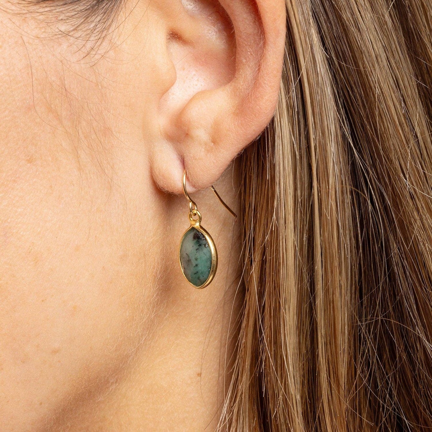 Raw Emerald Marquise Cut Drop Earrings 14k Gold Filled Ear wires