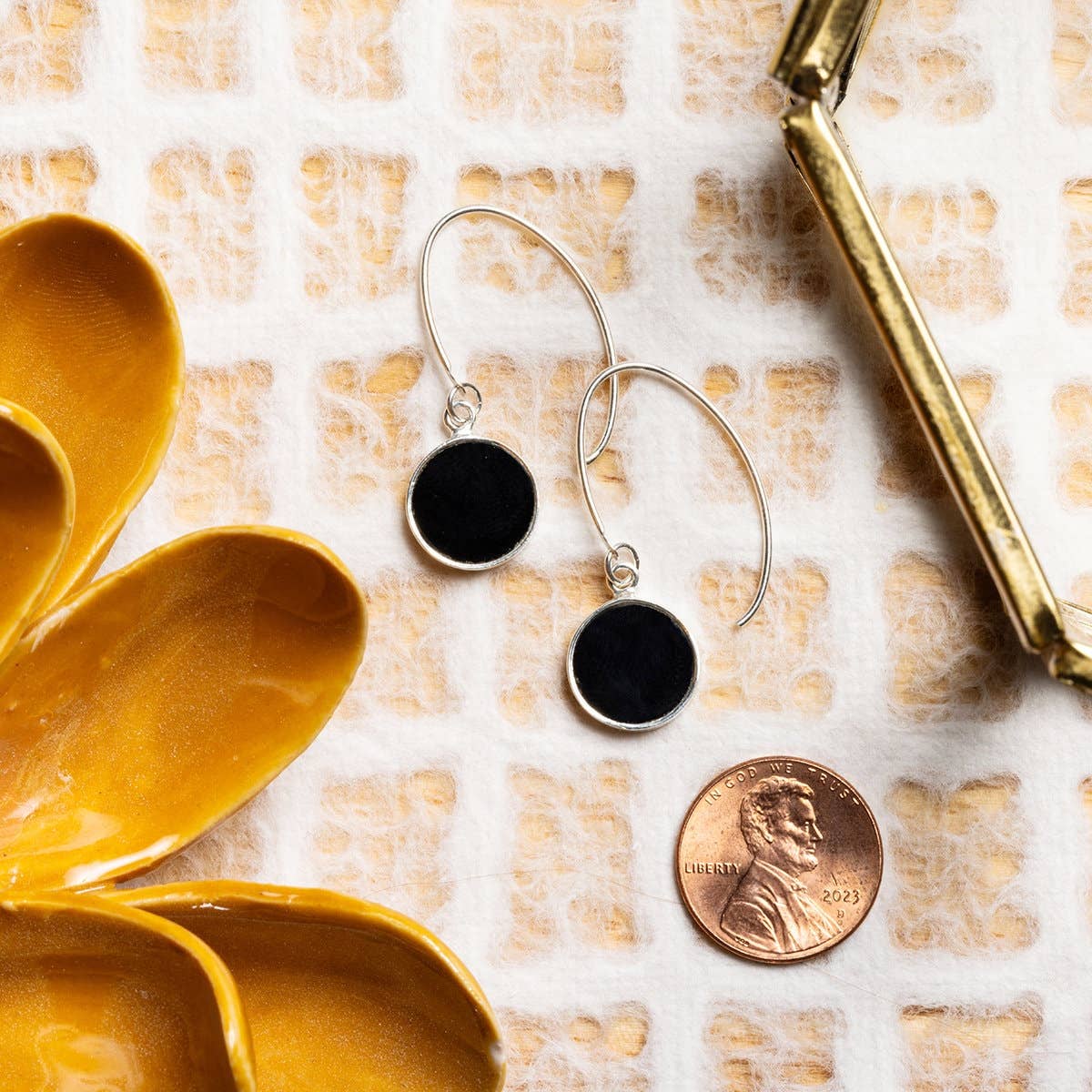Black Onyx Round Disc Drop 925 Sterling Silver Long Earrings
