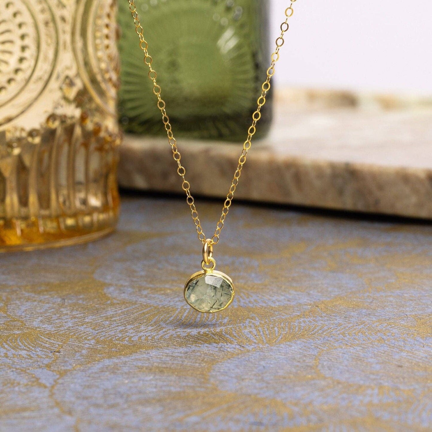 Prehnite Gold Oval Necklace