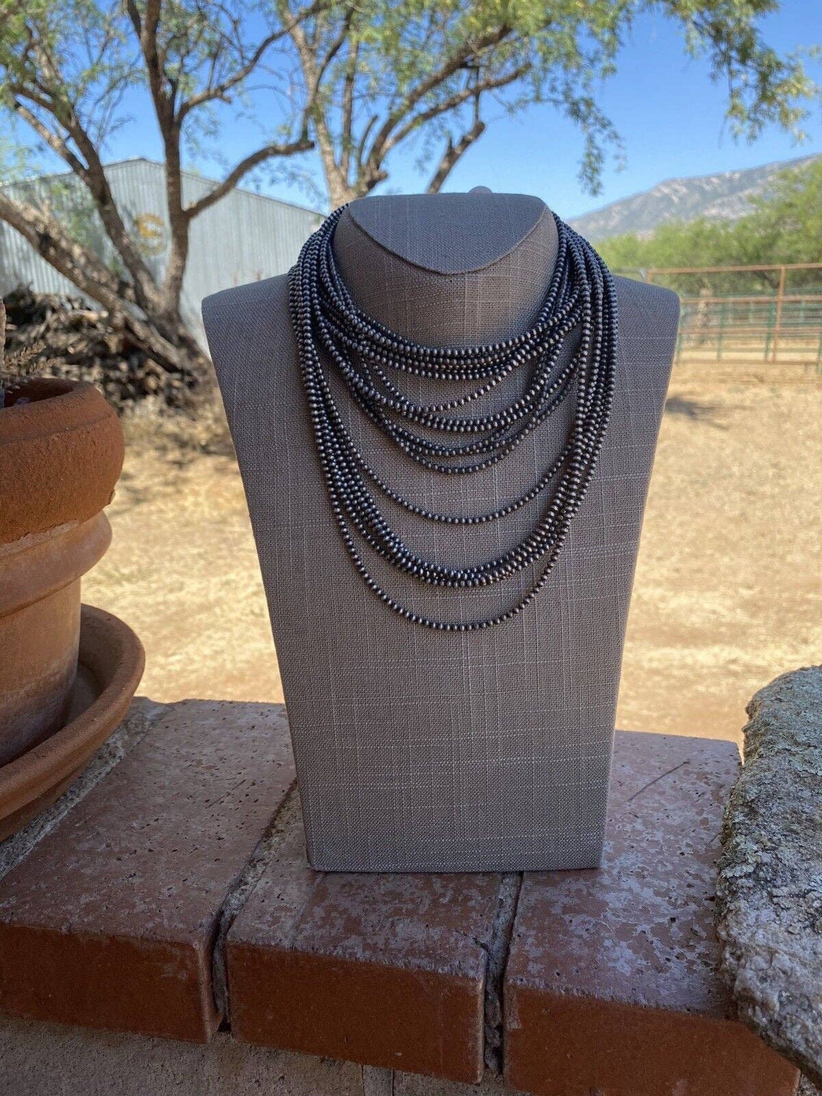 Navajo Pearls 3mm Sterling Silver Beaded Necklace