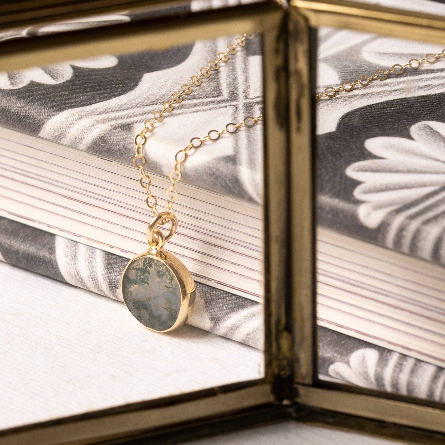 Moss Agate Disc Gold Necklace