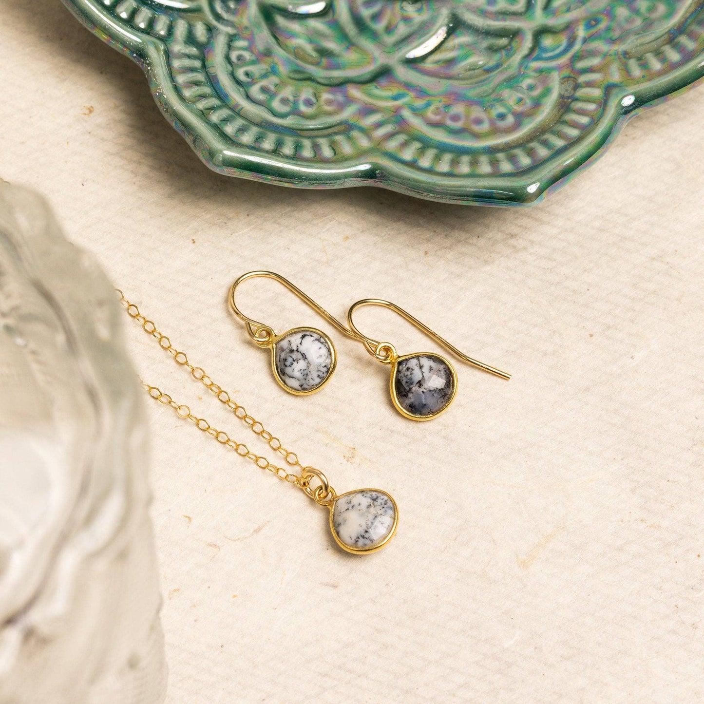 Dendrite Opal Necklace and Drop Earrings Matching Set