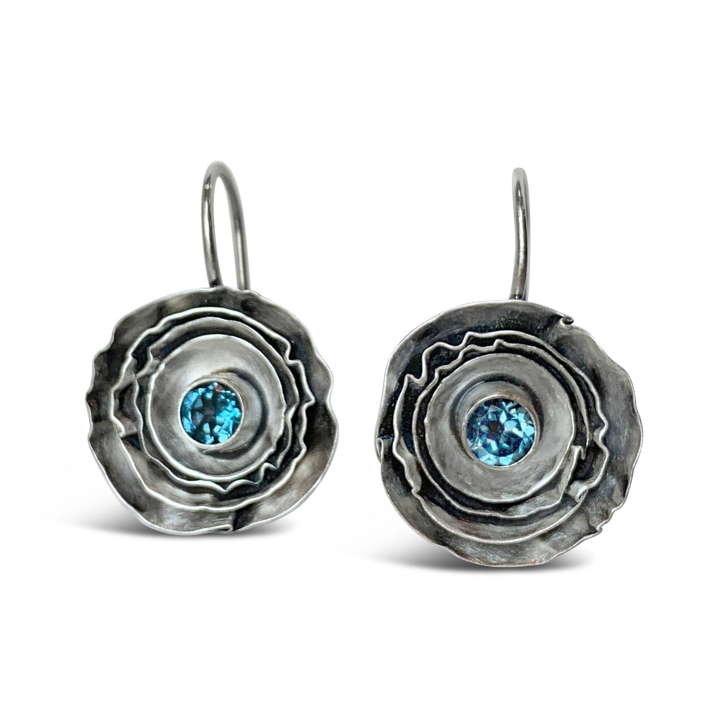 Peridot Sterling Silver Buttercup Earrings in Oxidized Silver