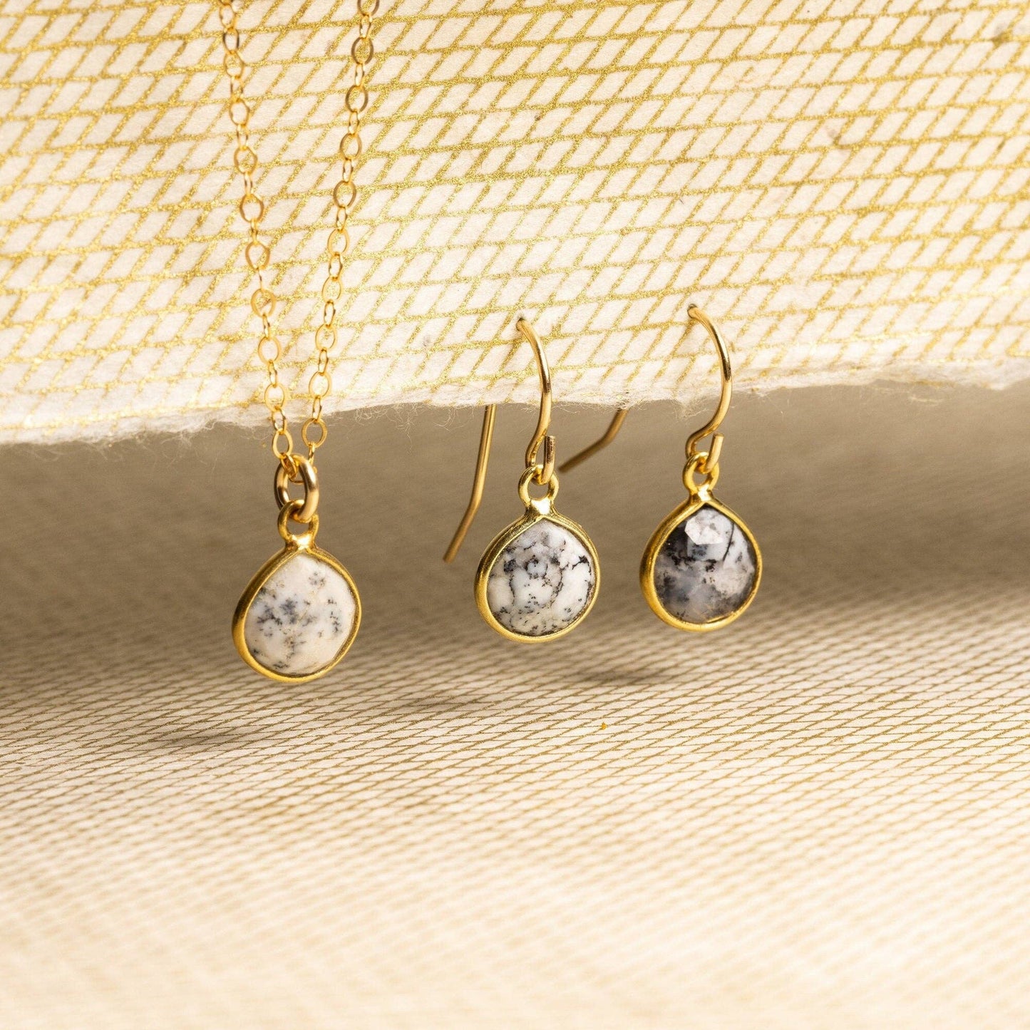 Dendrite Opal Necklace and Drop Earrings Matching Set