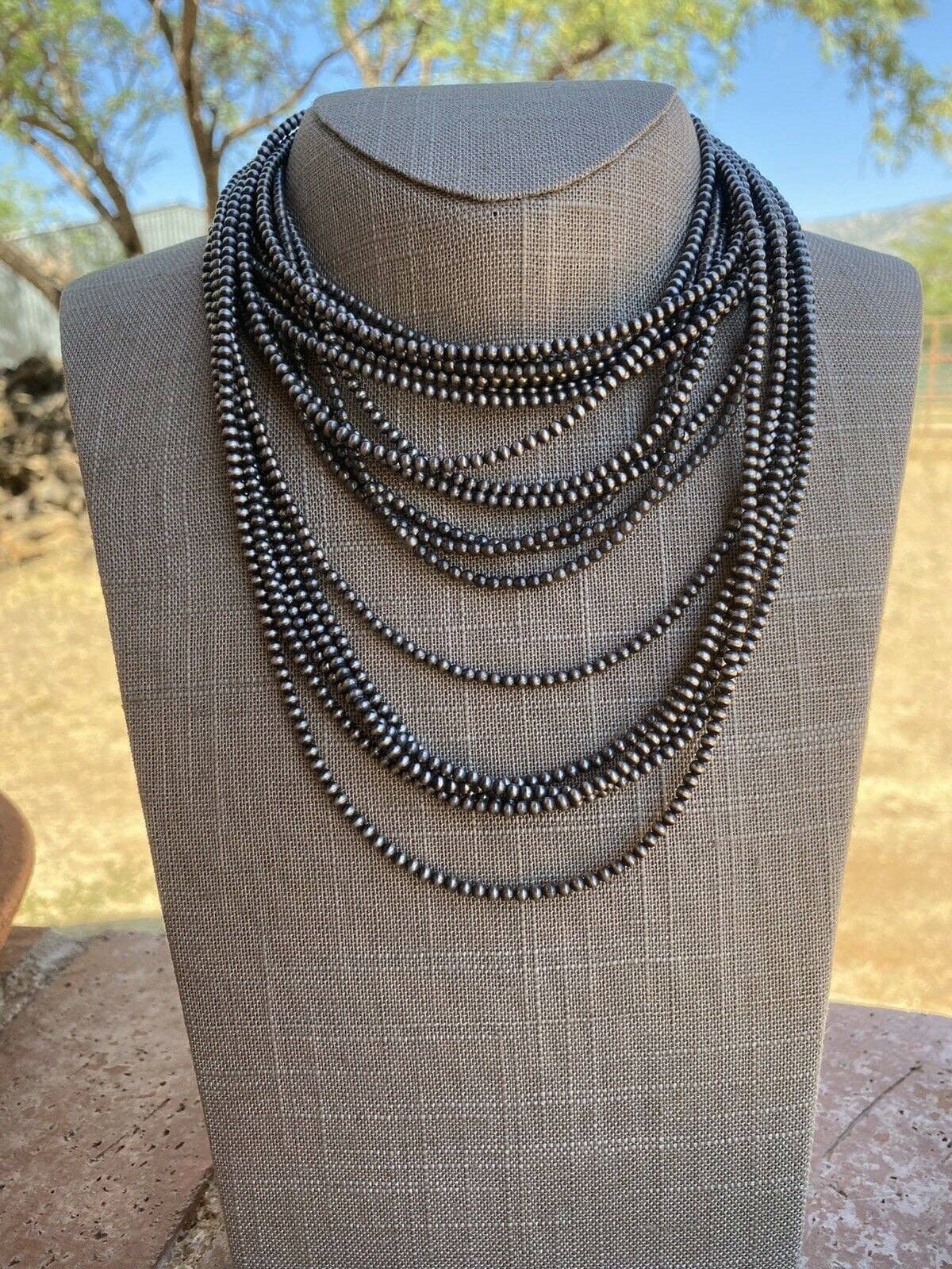 Navajo Pearls 3mm Sterling Silver Beaded Necklace