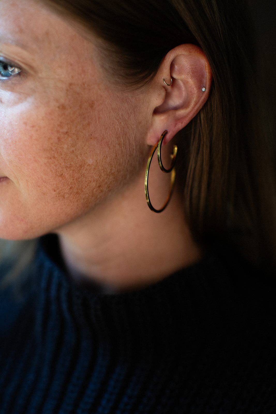 Sterling Silver Hoops - Squared Off Mixed Metal Oxidized