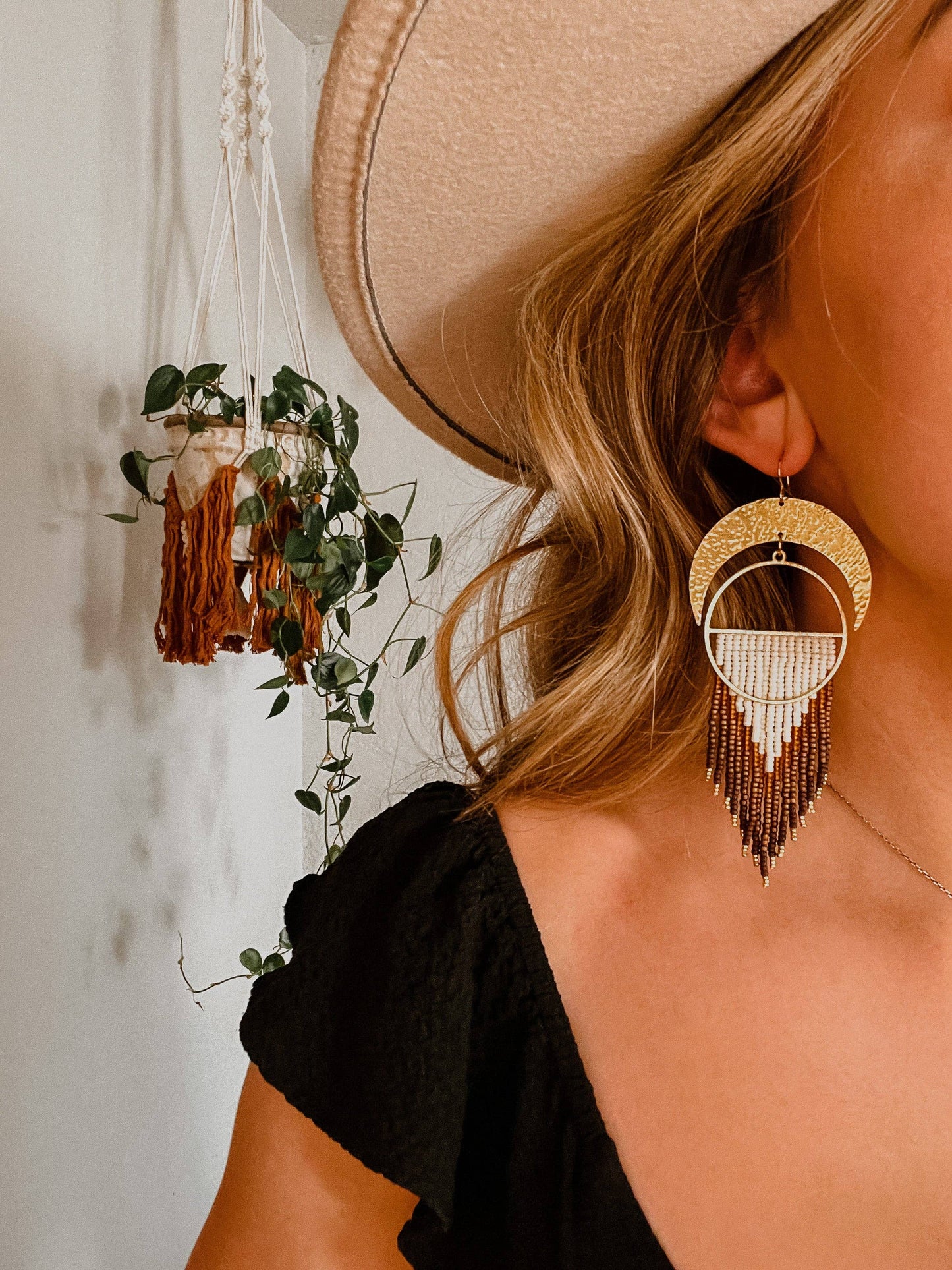 Japanese Beaded Earrings - Over the Moon Set - in topaz