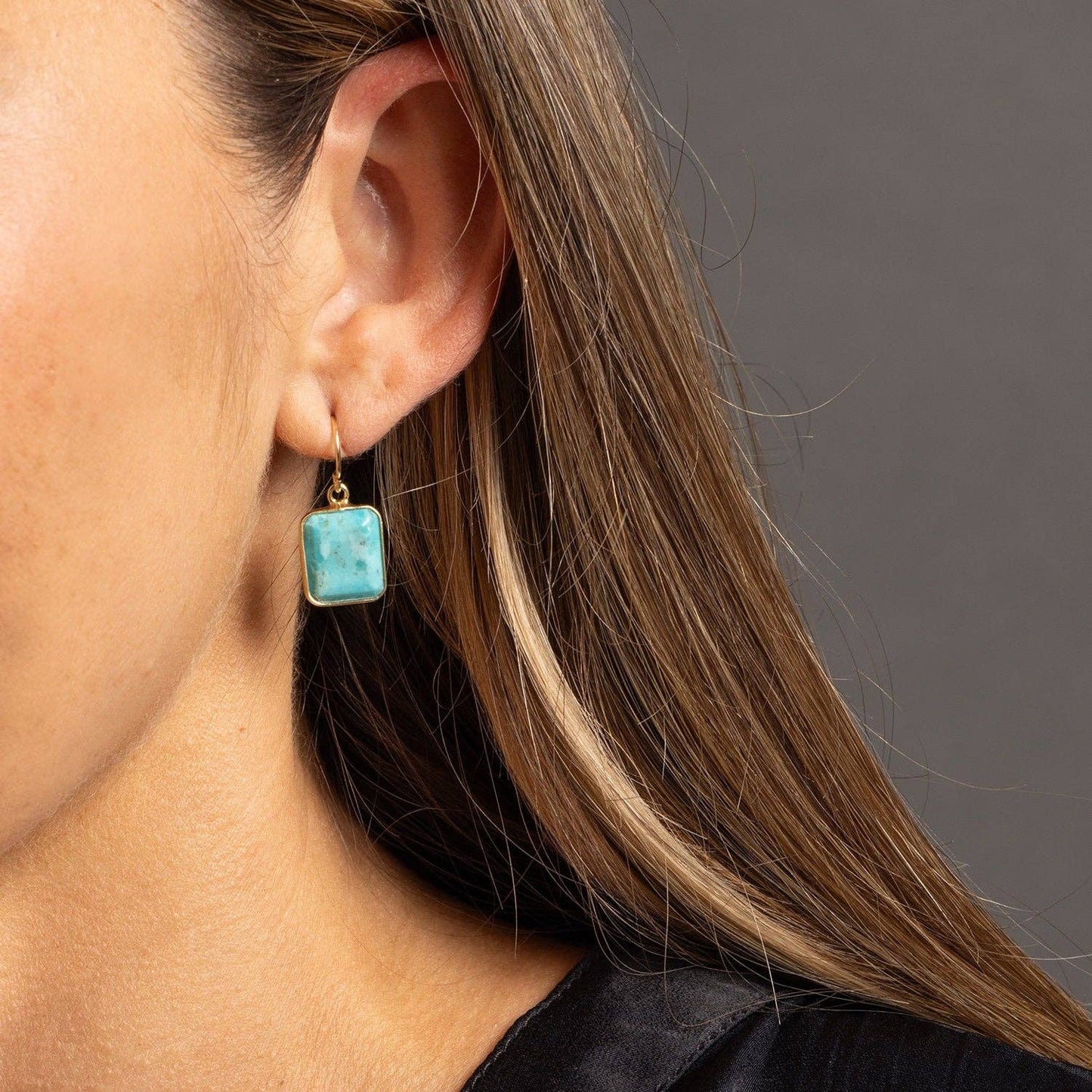 Turquoise Emerald Cut Drop Earrings 14k Gold Filled