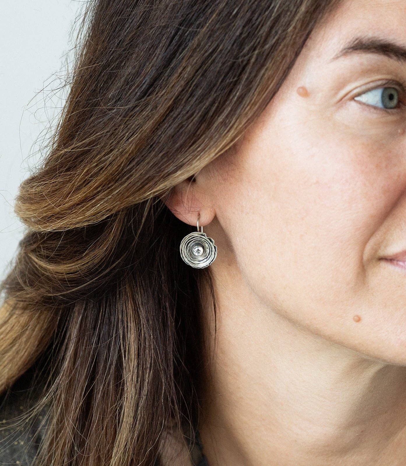 Peridot Sterling Silver Buttercup Earrings in Oxidized Silver