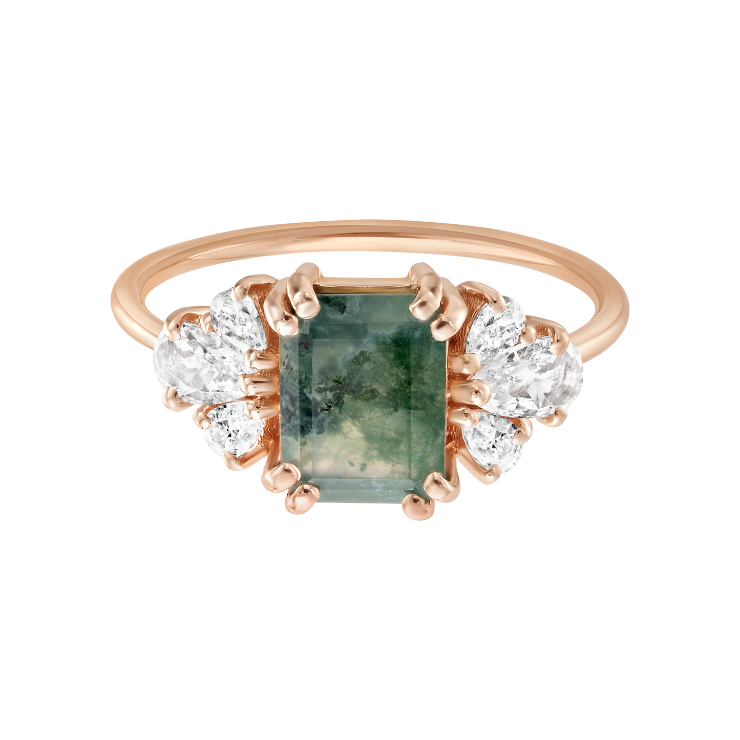 Moss Agate & Diamond Empress Ring - Rose Gold Filled