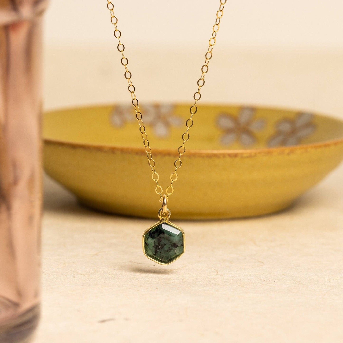 Emerald Hexagon Pendant Gold Necklace