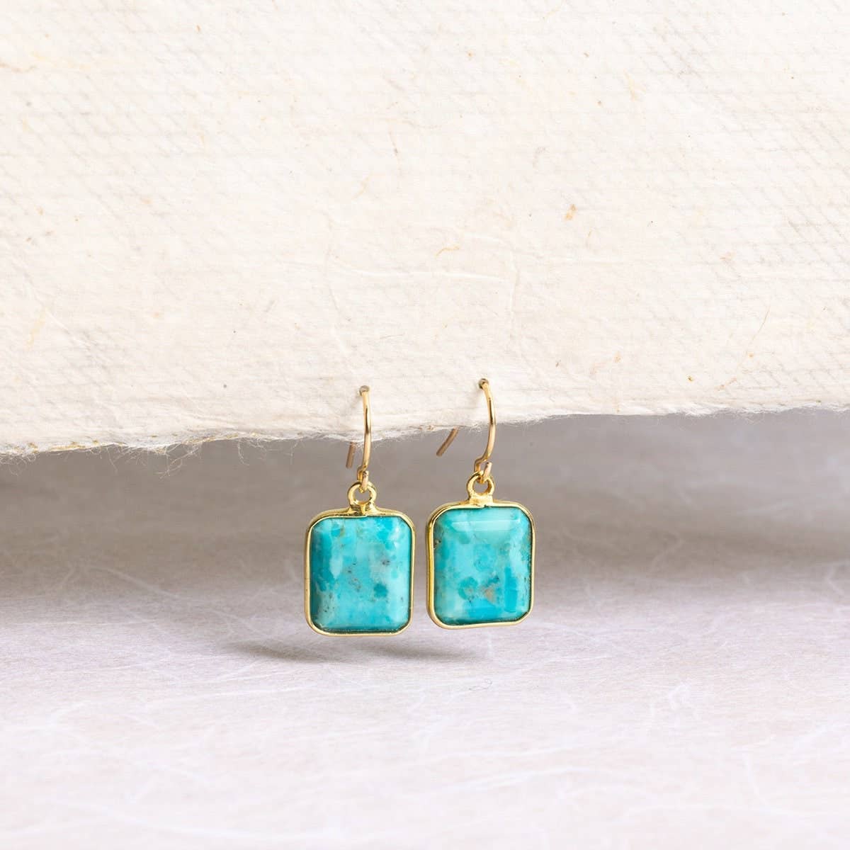 Turquoise Emerald Cut Drop Earrings 14k Gold Filled