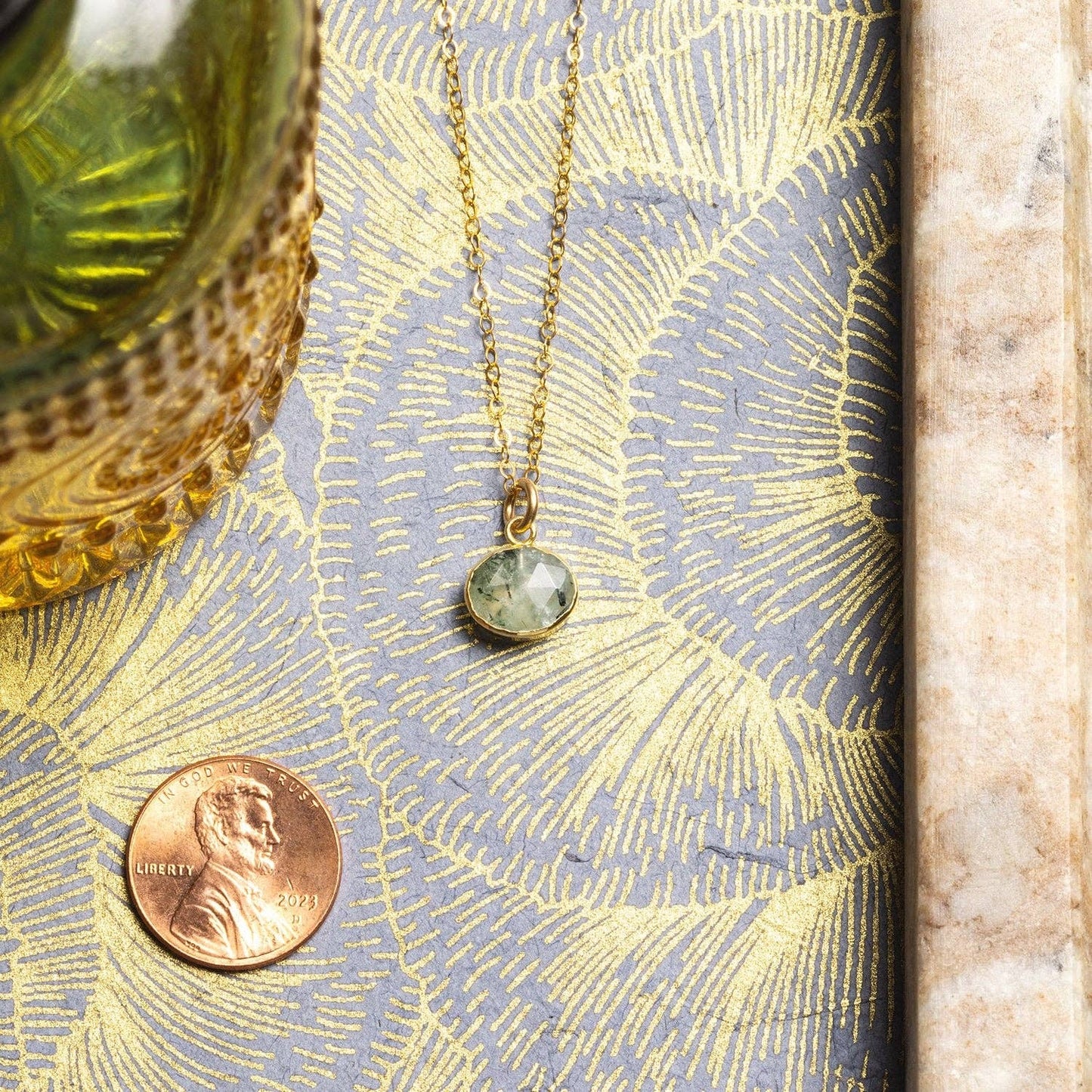 Prehnite Gold Oval Necklace