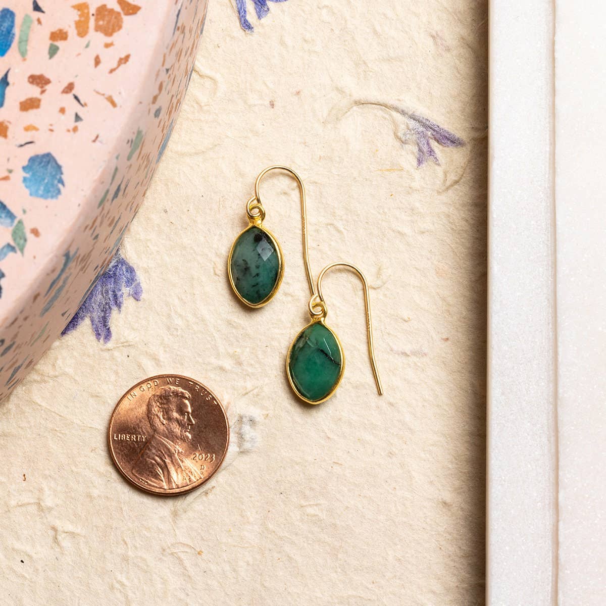 Raw Emerald Marquise Cut Drop Earrings 14k Gold Filled Ear wires