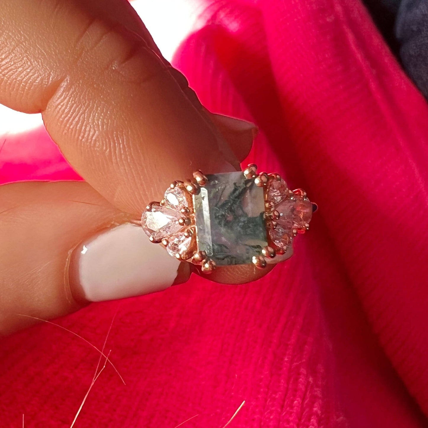Moss Agate & Diamond Empress Ring - Rose Gold Filled