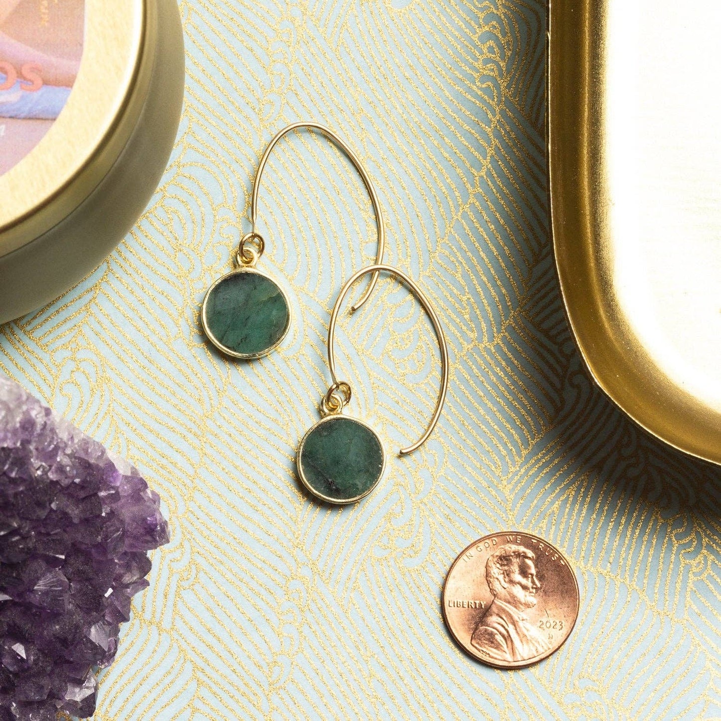 Emerald Gold Drop Earrings
