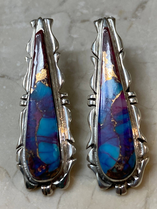 Navajo Pink Dream Earrings Mojave Sterling Silver Jagged Edge Post
