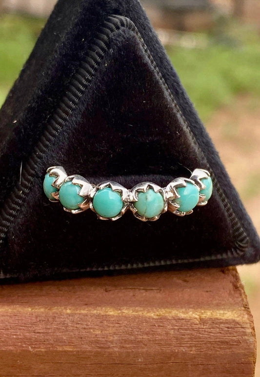 Turquoise 4mm Kingman Sterling Silver Stacker Band - 6 Stone