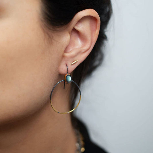 Sterling Silver Hoop Earrings - Teal Kyanite with 24K accent