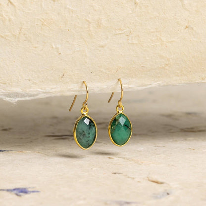 Raw Emerald Marquise Cut Drop Earrings 14k Gold Filled Ear wires