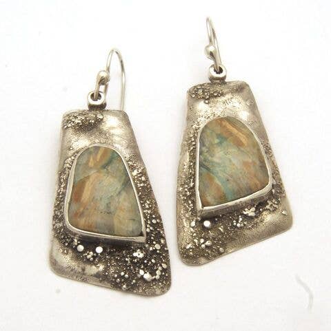 Sterling Silver Earring Reticulated with Stone Agate