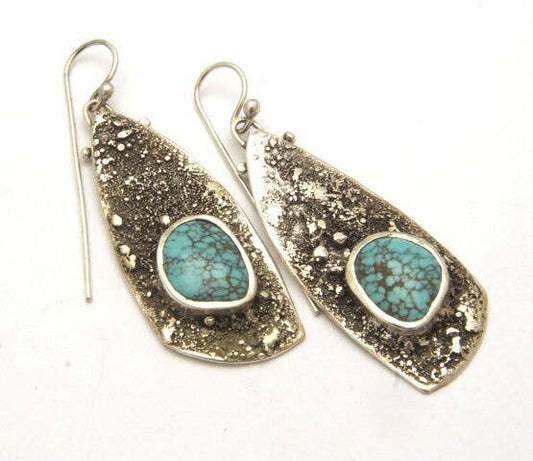 Sterling Silver Earring Reticulated with Turquoise