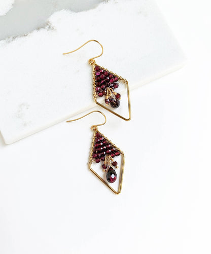 Garnet Rhombus Earrings