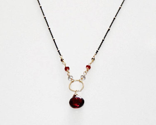Garnet Necklace Pyrite, Garnet, and Labradorite - 17"-19"