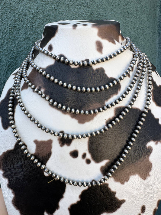 Navajo Pearls 4mm Sterling Silver Beaded Necklace 18"-20"