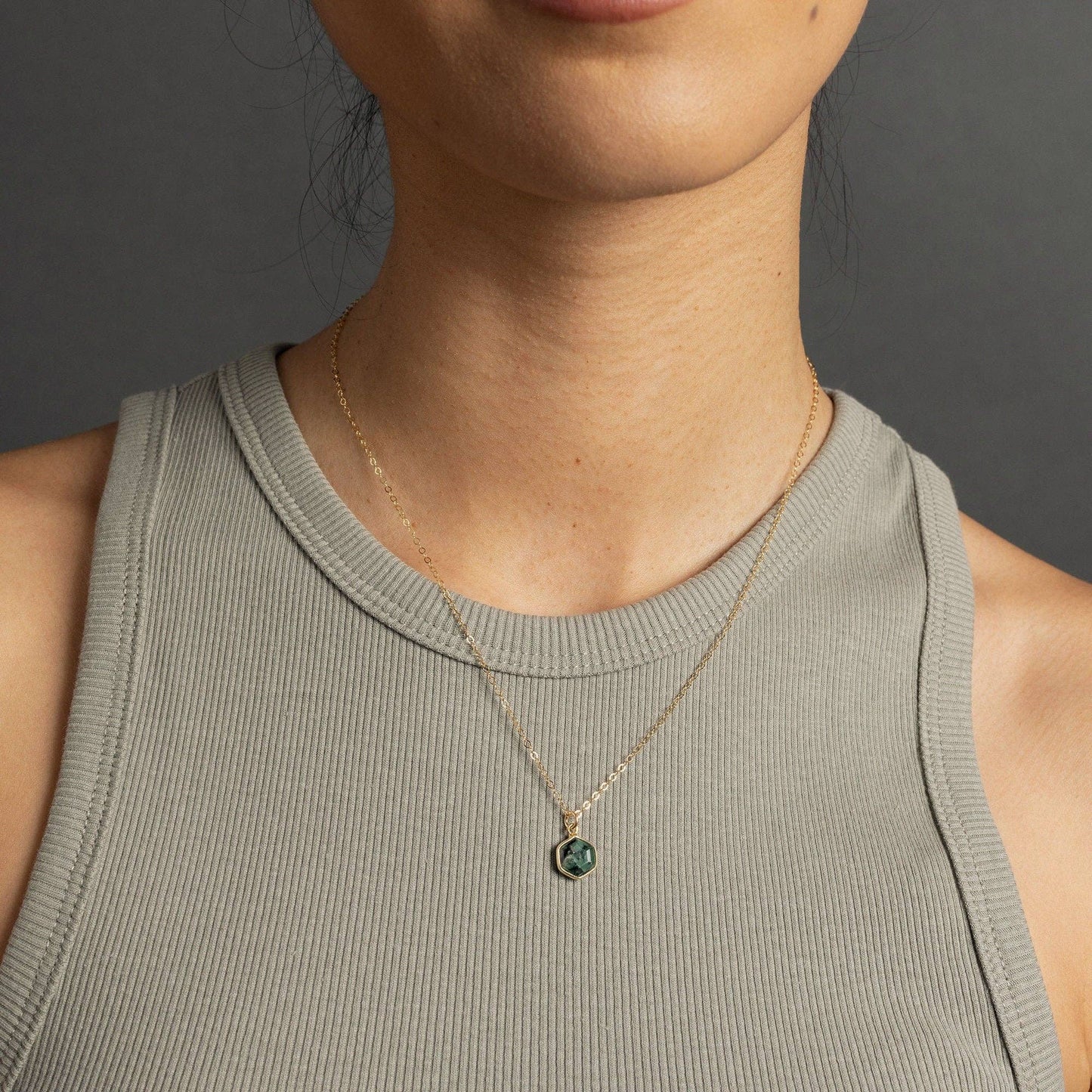Emerald Hexagon Pendant Gold Necklace