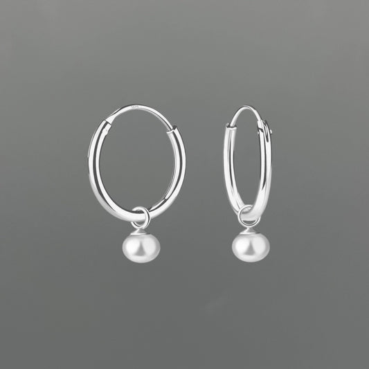 Pearl Drop Hoops - Sterling Silver