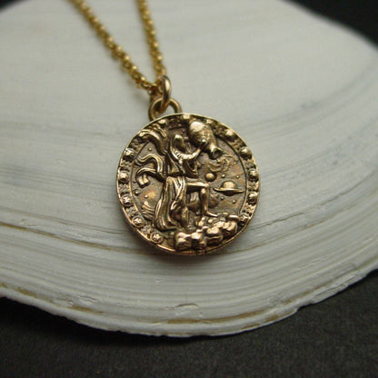 Zodiac Aquarius Necklace - Hand Carved Lost Wax Bronze