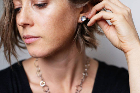 Kyanite Studs - Sterling Silver Oxidized with 24K Gold Rim
