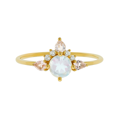 Solid Gold Rainbow Moonstone, Morganite and Diamond Unicorn