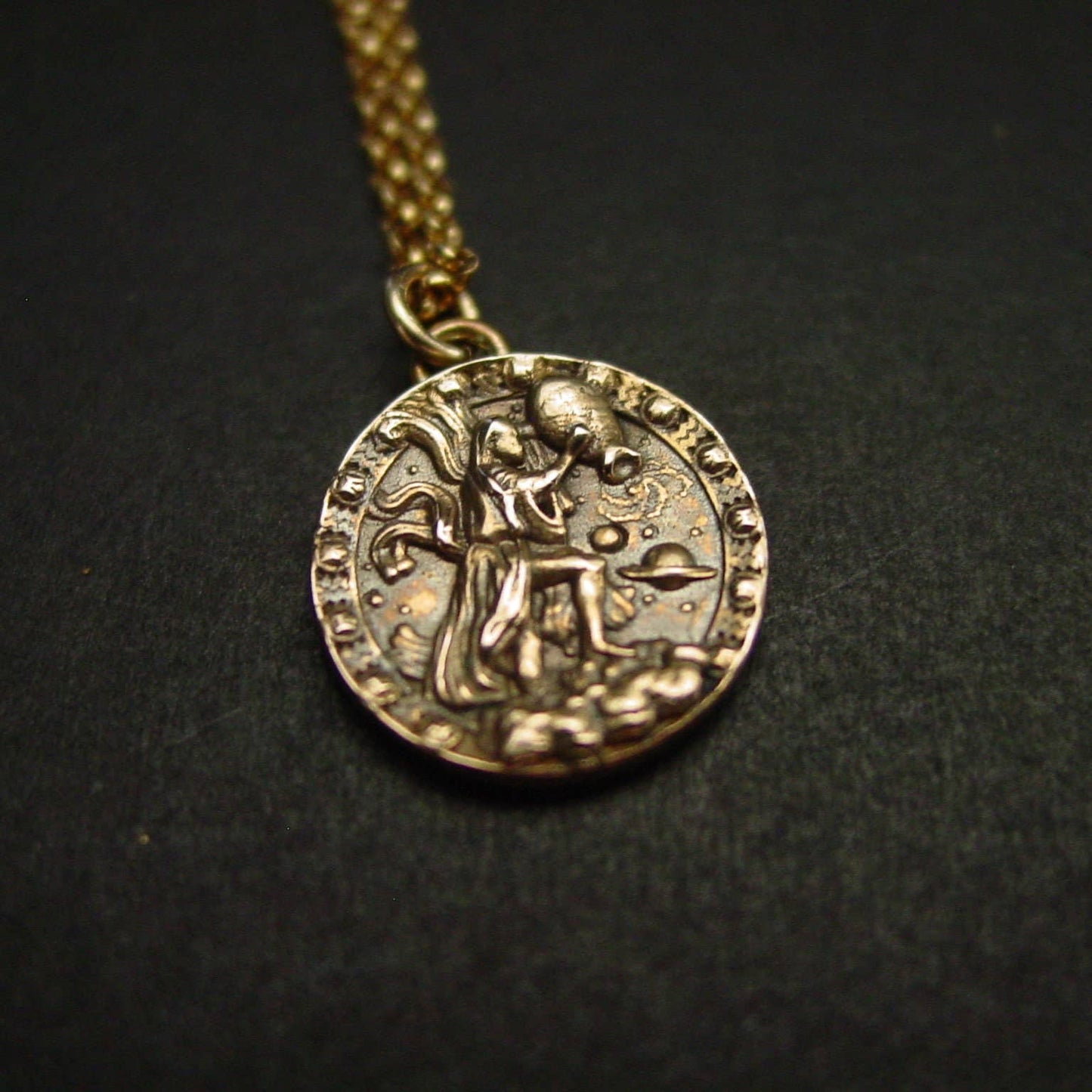 Zodiac Aquarius Necklace - Hand Carved Lost Wax Bronze