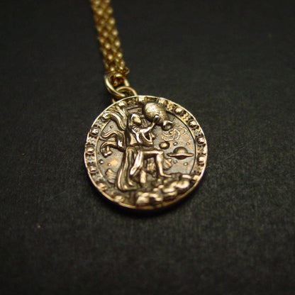 Zodiac Aquarius Necklace - Hand Carved Lost Wax Bronze