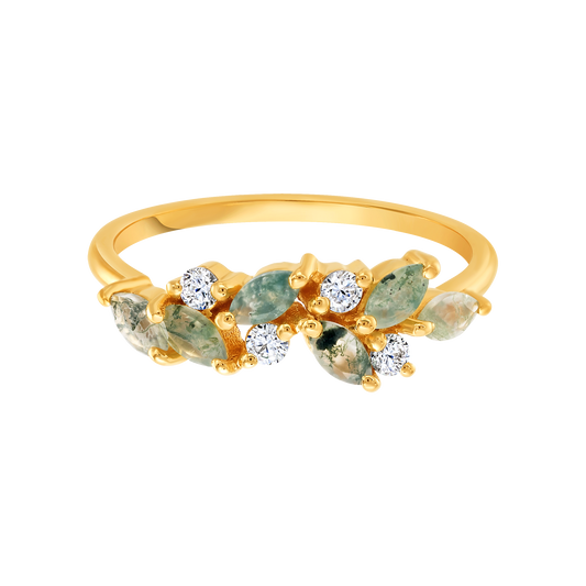 Yellow Gold Moss Agate & Topaz Orchard Ring