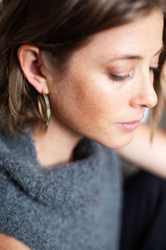 Turquoise Hoop Sterling Silver Groove Earrings