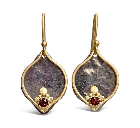 Sterling Silver Two Toned Earrings - 14K Vermeil with Garnet