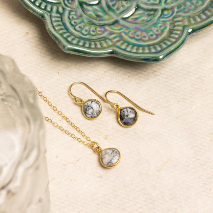 Dendrite Opal Necklace and Drop Earrings Matching Set