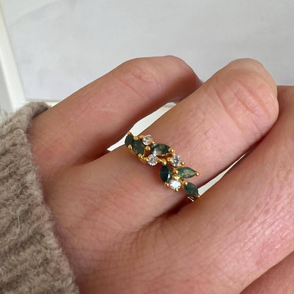 Yellow Gold Moss Agate & Topaz Orchard Ring
