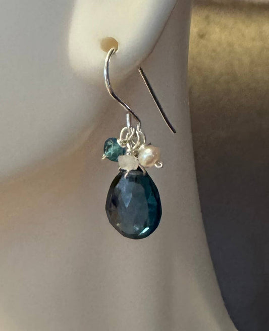 Blue Topaz Earring Drop Cluster Sterling Silver