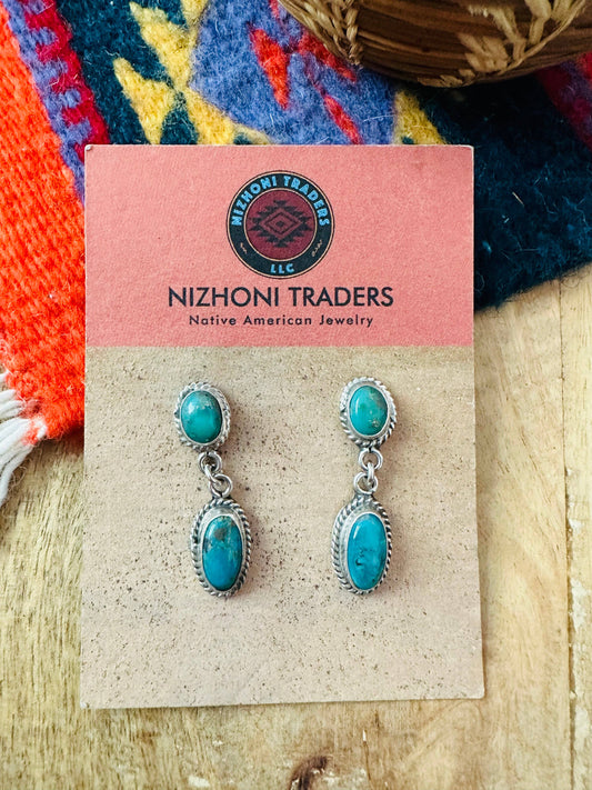 Navajo Sterling Silver Turquoise Dangle Earrings