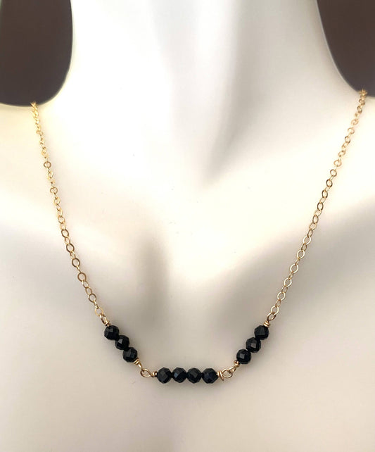 Black Spinel Necklace Gold Filled - 16.5"-18.5"