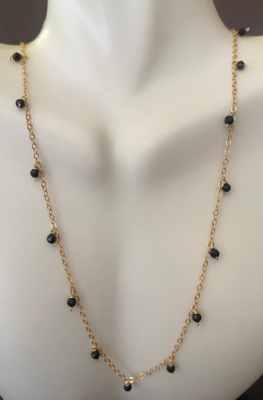 Black Spinel Necklace Gold Filled - 17"-19"