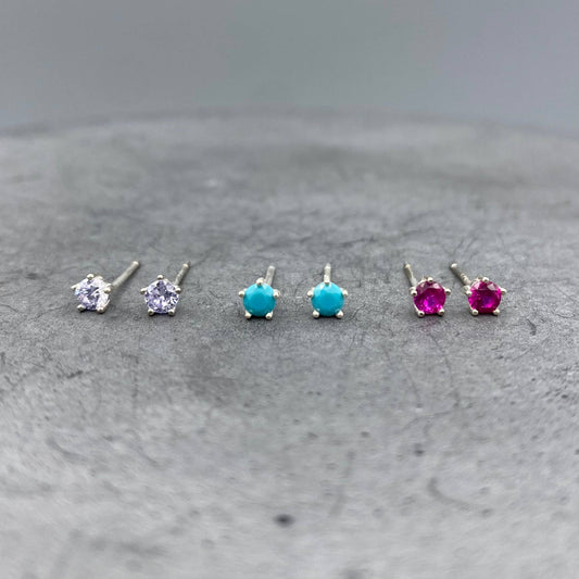 Silver Birthstone Studs - Round 3m