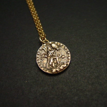 Zodiac Aquarius Necklace - Hand Carved Lost Wax Bronze